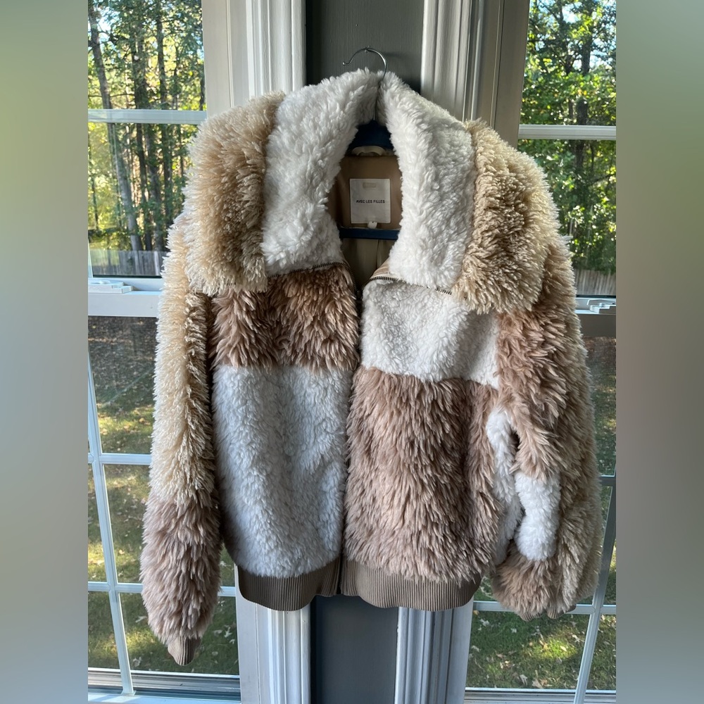 Avec Les Filles Colorblock Sherpa Bomber Jacket - Picture 6 of 7